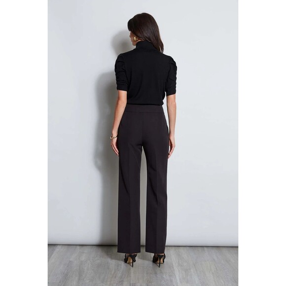 Elie Tahari women Crepe Button Straight Leg Trouser Pant sz 6 Black 31" ins $295 - Picture 3 of 10